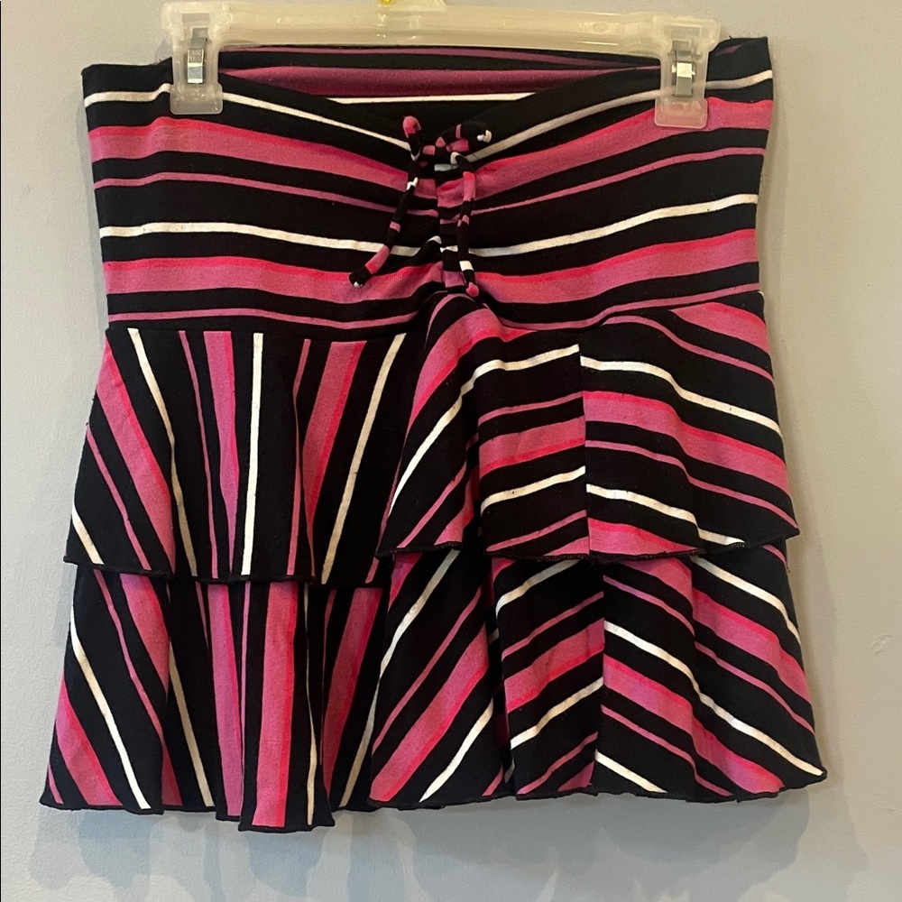 Women's Black & Pink Striped Tiered Mini Skirt retro 80’d vibes